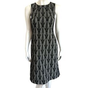 Anne Klein Dress Black & White Geometric Print Midi Dress Size 4